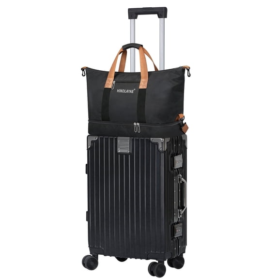 20-Inch ABS Aluminum Frame Carry-on Luggage and Travel Bag Set, Hardside Spinner Suitcase 2-Piece Luggage Set with Travel Bag, Black