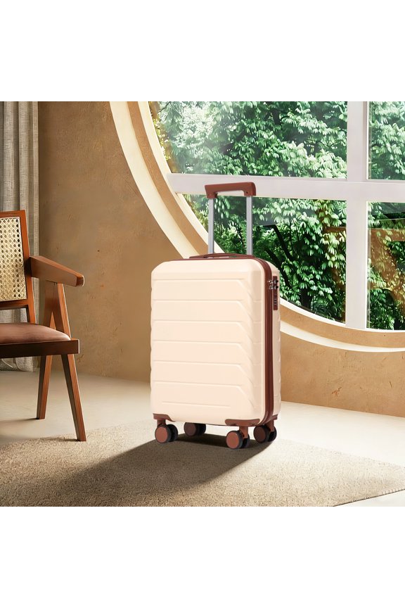 20 Inch ABS Hard Shell Carry-On Luggage, Airline Approved, Scratch Resistant, 4 Spinner Wheels, Built-in Combination Lock, Lightweight Waterproof Suitcase (Beige)