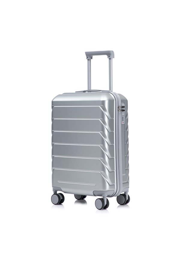 20 Inch ABS Hard Shell Carry-On Luggage, Airline Approved, Scratch Resistant, 4 Spinner Wheels, Built-in Combination Lock, Lightweight Waterproof Suitcase (Silver)