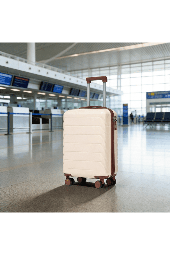 20 Inch ABS Hard Shell Travel Checked Luggage - Scratch Resistant Surface Four Multi-Directional Wheels, With Combination Lock.(Beige)