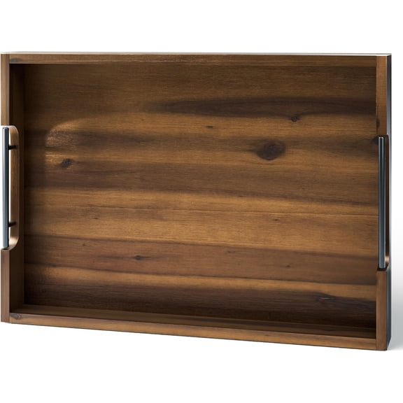 20 Inch Acacia Wood Ottoman Tray for Living Room - Coffee Table Trays, Serving Tray with Handles for Ottoman Table, Decorative Trays for Home Decor, Charcuterie Boards (Walnut Color)