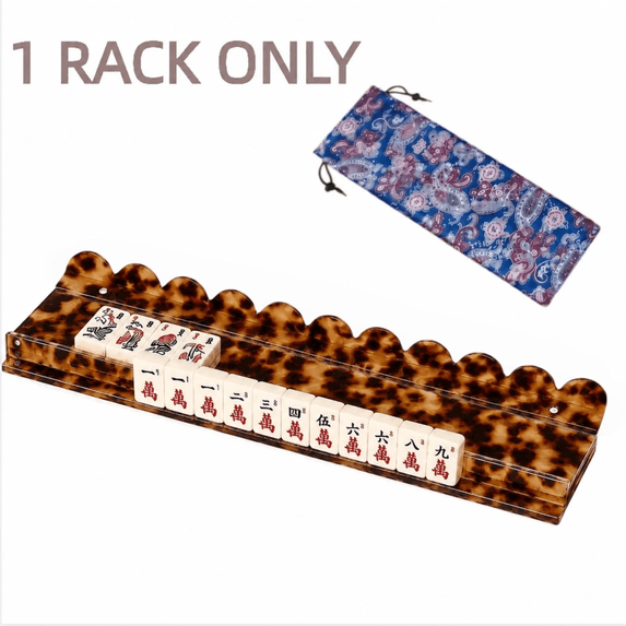 20 Inch Acrylic Mahjong Rack with Detachable Magnetic Pusher and Storage Bag (1 Rack Only), Scalloped Faux Tortoise Shell Mahjong Tile Holder for American Mah Jongg, Amber