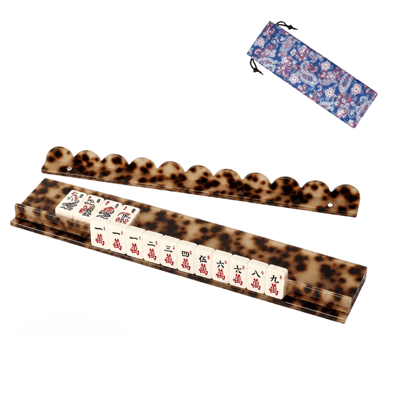 20 Inch Acrylic Mahjong Racks with Pushers and Storage Bag, , Scalloped Mahjong Tile Holders with Detachable Magnetic Pushers for American Mah Jongg(1Pcs,Amber)