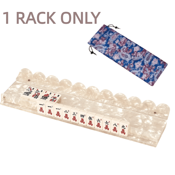 20 Inch Acrylic Mahjong Rack (1 Rack Only) with Detachable Magnetic Pusher and Storage Bag, Scalloped Mahjong Tile Holder for American Mah Jongg, White