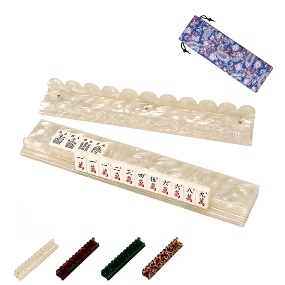 20 Inch Acrylic Mahjong Racks with Pushers and Storage Bag, , Scalloped Mahjong Tile Holders with Detachable Magnetic Pushers for American Mah Jongg(1Pcs, White)