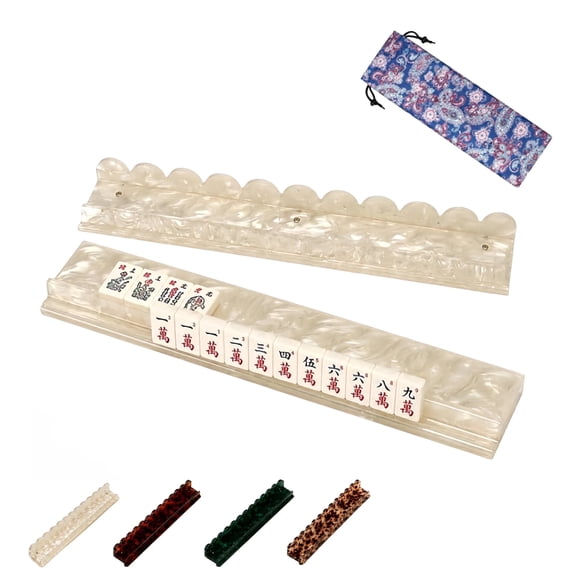20 Inch Acrylic Mahjong Racks with Pushers and Storage Bag, , Scalloped Mahjong Tile Holders with Detachable Magnetic Pushers for American Mah Jongg(1Pcs, White)