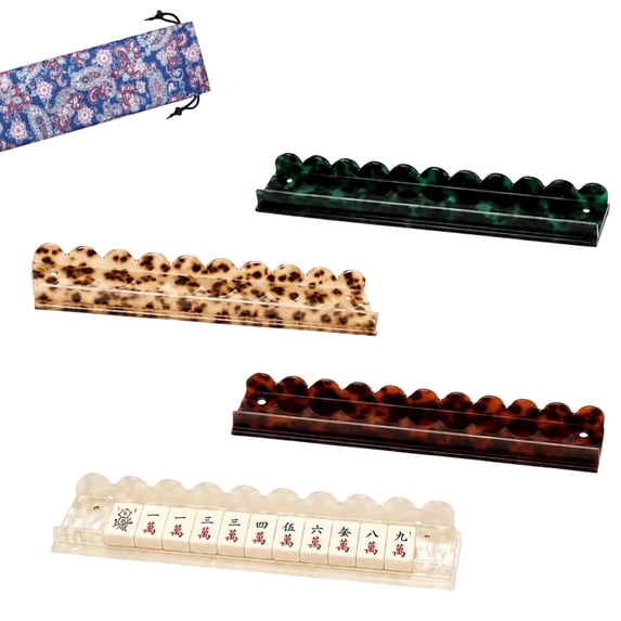 20 Inch Acrylic Mahjong Racks with Pushers and Storage Bag, Scalloped Mahjong Tile Holders with Detachable Magnetic Pushers for American Mah Jongg(4Pcs)