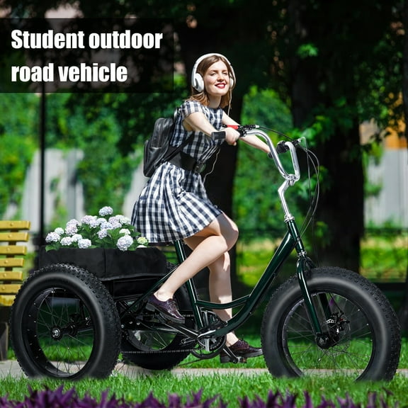 20-Inch Adult Tricycle - 7-Speed Drift Trike with Double Disc Brake, Snow Tires & Spacious Basket, 3-Wheel Bike for Seniors