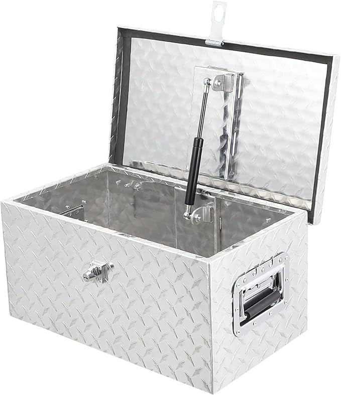 20 Inch Aluminum Diamond Plate Tool Box With Lock and Keys, Heavy Duty Waterproof Truck Storage Organizer Chest for Pick Up Truck Bed, Rv Trailer/Van With Side Handle