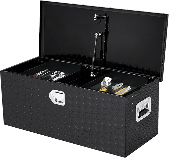 20 Inch Aluminum Diamond Plate Tool Box With Lock and Keys, Heavy Duty Waterproof Truck Storage Organizer Chest for Pick Up Truck Bed, Rv Trailer/Van With Side Handle