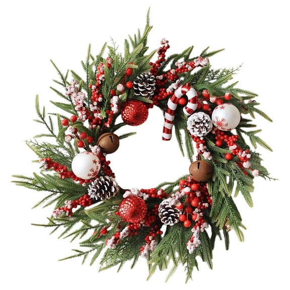 20 Inch Artificial Christmas Wreath for Front Door with Red Green White Ornaments, Peppermint, Candy Canes and Holly Berries - Xmas Winter Decor for Porch Wall Window Indoor Outdoor