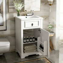 20-Inch Bathroom Vanity with Ceramic Sink, Soft Close Door, Adjustable Shelf, and Door-Mounted Storage Rack