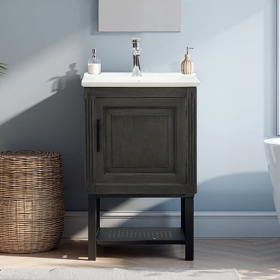 20 Inch Bathroom Vanity with Sink, Freestanding Storage Cabinet with Ceramic Basin and Faucet