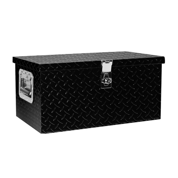 20 Inch Black Aluminum Tool Box - Truck Tool Storage Box, Flatbed Toolbox for RV, ATV, Trailer, Pickup - Lockable Tool Organizer with Handle Black + Aluminum