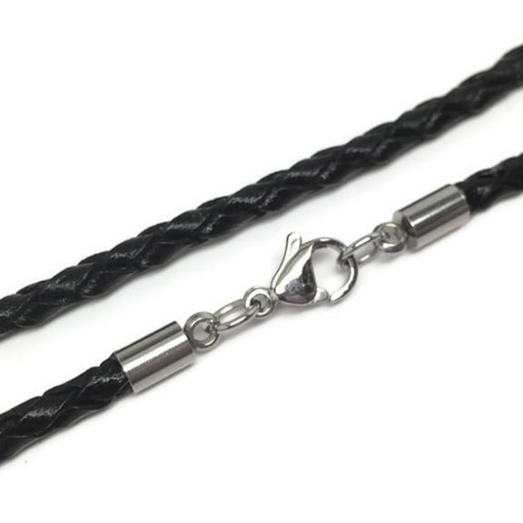20 Inch Black Braided Leather Necklace Cord (3mm) with Stainless Steel Lobster Clasp