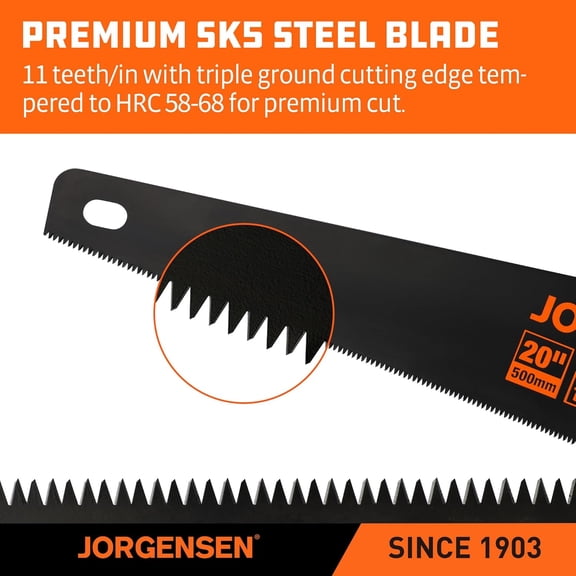 20 Inch Black Coated Pro Hand Saw, 11 TPI Fine-Cut Ergonomic Non-Slip Aluminum Ultrasonic Welding Handle for Sawing, Trimming, Gardening, Woodworking, Drywall, Plastic Pipes