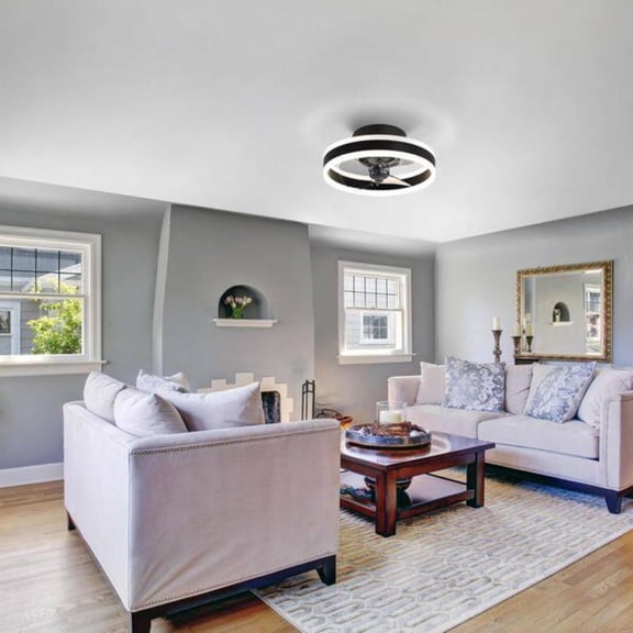 20" Inch. Black Modern Flush Mount Ceiling Fan with Light LED and Remote, 3 Dimmable Color Options, Ideal for Bedrooms, Dining Rooms, Kitchens, and Offices in Compact Spaces