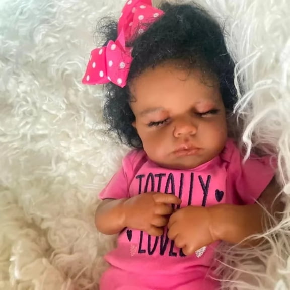 20 Inch Black Reborn Baby Doll Lifelike African American Soft Cloth Body Doll Realistic Handmade Toy for Girls Age 3+