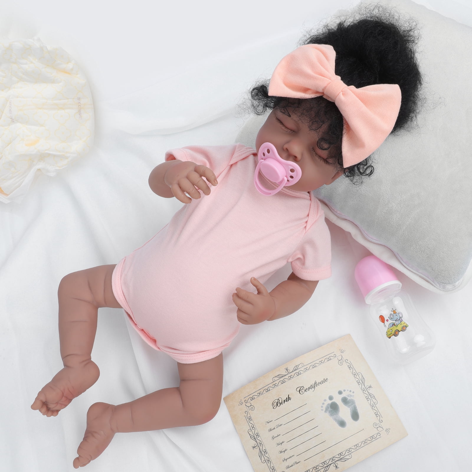 20 Inch Black Reborn Baby Doll – Lifelike African American Soft Cloth Body Doll – Realistic Handmade Toy for Girls Age 3+
