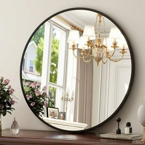 20 Inch Black Round Wall Mirror with Metal Frame, Bathroom Round Mirror for Over Sink, Bathroom, Entryway, Bedroom, Vanity