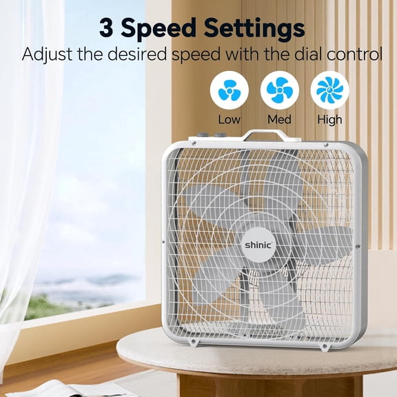 20 Inch Box Fan with Thermostat, 3-Speed Quiet Window Fan for Bedroom Office Garage Cooling