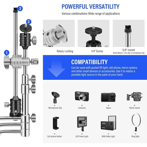 20 Inch  C-Stand All-Metal Adjustable Mic Stand with 13 Inch  Arm Grip  for Camera Smartphone Lights Shock Mount