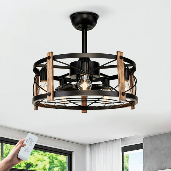 20 Inch Cage Ceiling Fan With Remote Control Quiet Motor And Light For Bedroom Living Room Dining Room Matte Black