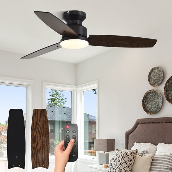 20 Inch Caged Ceiling Fans with Lights and Remote, Flush Mount, Low Profile 7 Blades, 6 Speed Reversible Quiet DC Motor for Bedroom, Kitchen and Living Room, White/Gold Brushed
