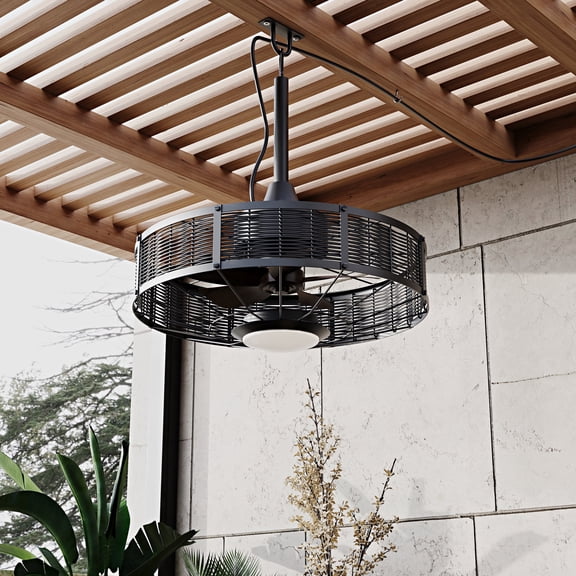 20-Inch Caged Waterproof Outdoor Ceiling Fan with Lights and Remote – 6-Speed Reversible, 3 Color Temperatures (Dimmable), Black Plug-In Ceiling Fan with Cord for Patio, Porch, Pergola.