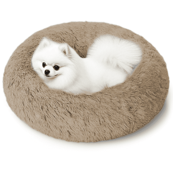 CshidWorld 20 Inch Calming Donut Dog Bed for Small Dogs, Anti-Anxiety Cozy Soft Round Pet Bed, Fluffy Washable Dog Bed for Small Medium Dogs and Cats
