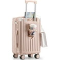 thumbnail image 1 of 20 Inch Carry On Luggage With Cup Holder & USB Port, Airline Approved TSA-locked Luggage, Lightweight PC Material Travel Suitcase With 360° Spinner Wheel (20in-Pink, 20in), 1 of 9