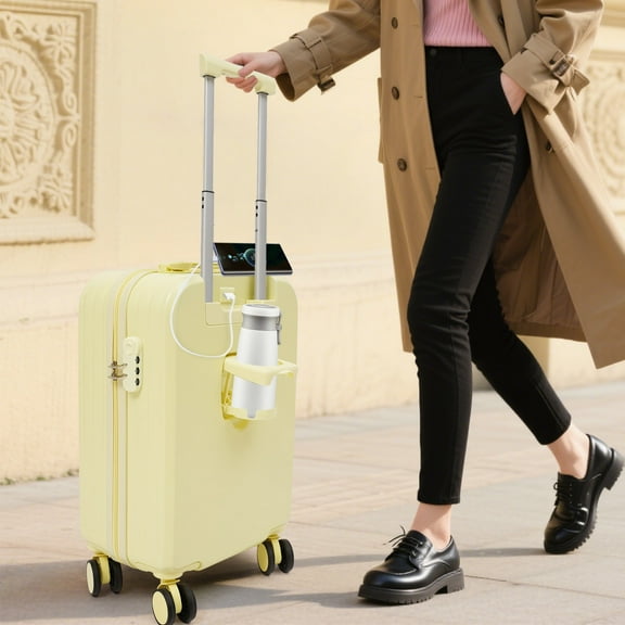 20 Inch Carry on Luggage Hardside Suitcase - Light Yellow ABS Spinner with 88lbs Massive Load Capacity, 360 4 Wheels, Fits Airplane Overhead Bin, Perfect for Students & Travel