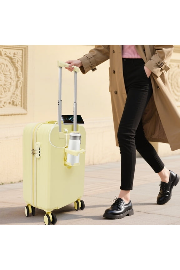 20 Inch Carry on Luggage Hardside Suitcase - Light Yellow ABS Spinner with 88lbs Massive Load Capacity, 360 4 Wheels, Fits Airplane Overhead Bin, Perfect for Students & Travel