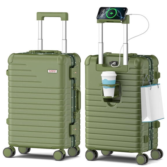 TIYFIY 20" Carry On Luggage, PC ABS Hard Shell Suitcase with TSA Lock, Aluminum Frame & 360° Spinner Wheels, Army Green