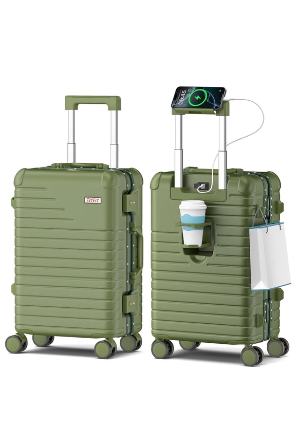 20" Carry on Luggage, Zipperless Aluminum Frame PC Hard Shell Suitcase, Lightweight Travel Luggage, Army Green