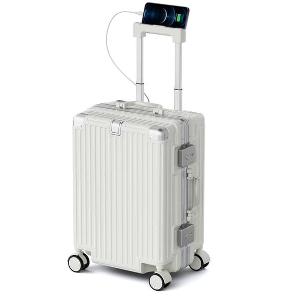 Zipperless Carry on Luggage, 20 inch Aluminum Frame PC ABS Hardside Suitcase with TSA Lock and Spinner Wheels, White