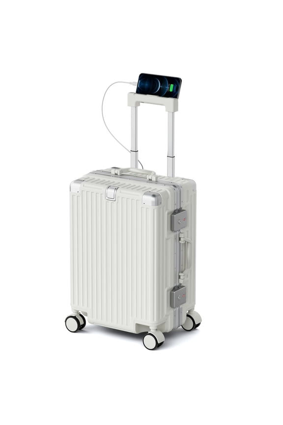 Zipperless Carry on Luggage, 20 inch Aluminum Frame PC ABS Hardside Suitcase with TSA Lock and Spinner Wheels, White