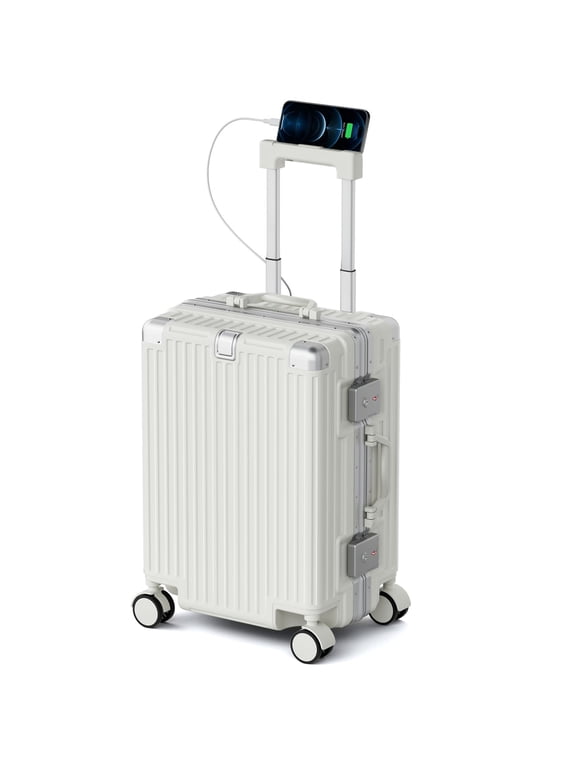 Zipperless Carry on Luggage, 20 inch Aluminum Frame PC ABS Hardside Suitcase with TSA Lock and Spinner Wheels, White