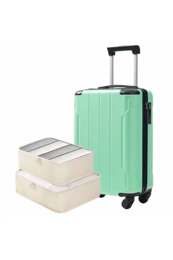 20-Inch Carry-On Luggage, Hardshell Durable ABS Suitcase with Spinner Wheels, Built-in TSA Lock, 2 Packing Cubes
