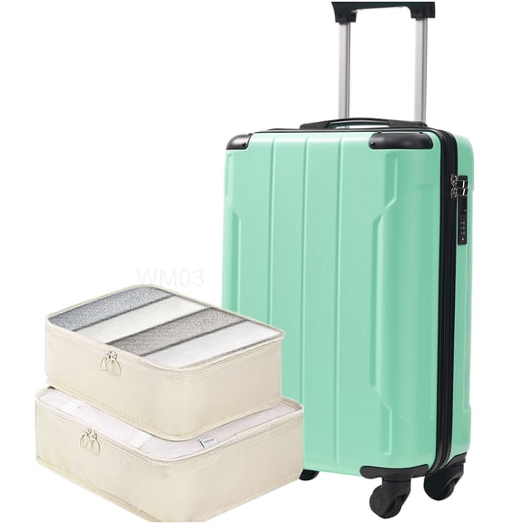 TSA Approved Lock Carry On Luggage 20 Inch, Lightweight ABS Suitcase with 360 Spinner Wheels & Packing Organizers, Creamy Green