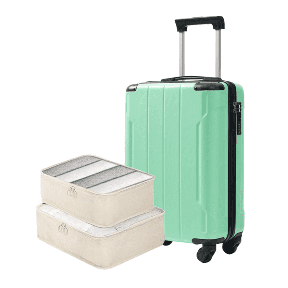 20-Inch Carry-On Luggage, Hardshell Spinner Suitcase  Lightweight Durable with TSA Lock & Packing Cubes, Creamy Green