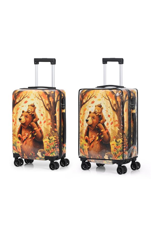 20 Inch Adult Bear Pattern Hybrid Carry-On Luggage Brown