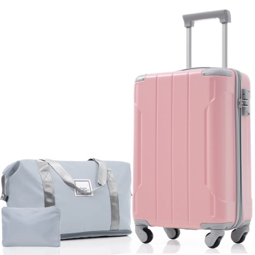 20-Inch Carry-On Luggage Set 3 Piece, Lightweight Hardshell ABS Spinner Suitcase with TSA Lock, Expandable Duffel Bag and Toiletry Bag for Weekend Getaways and Business Travel, Pink