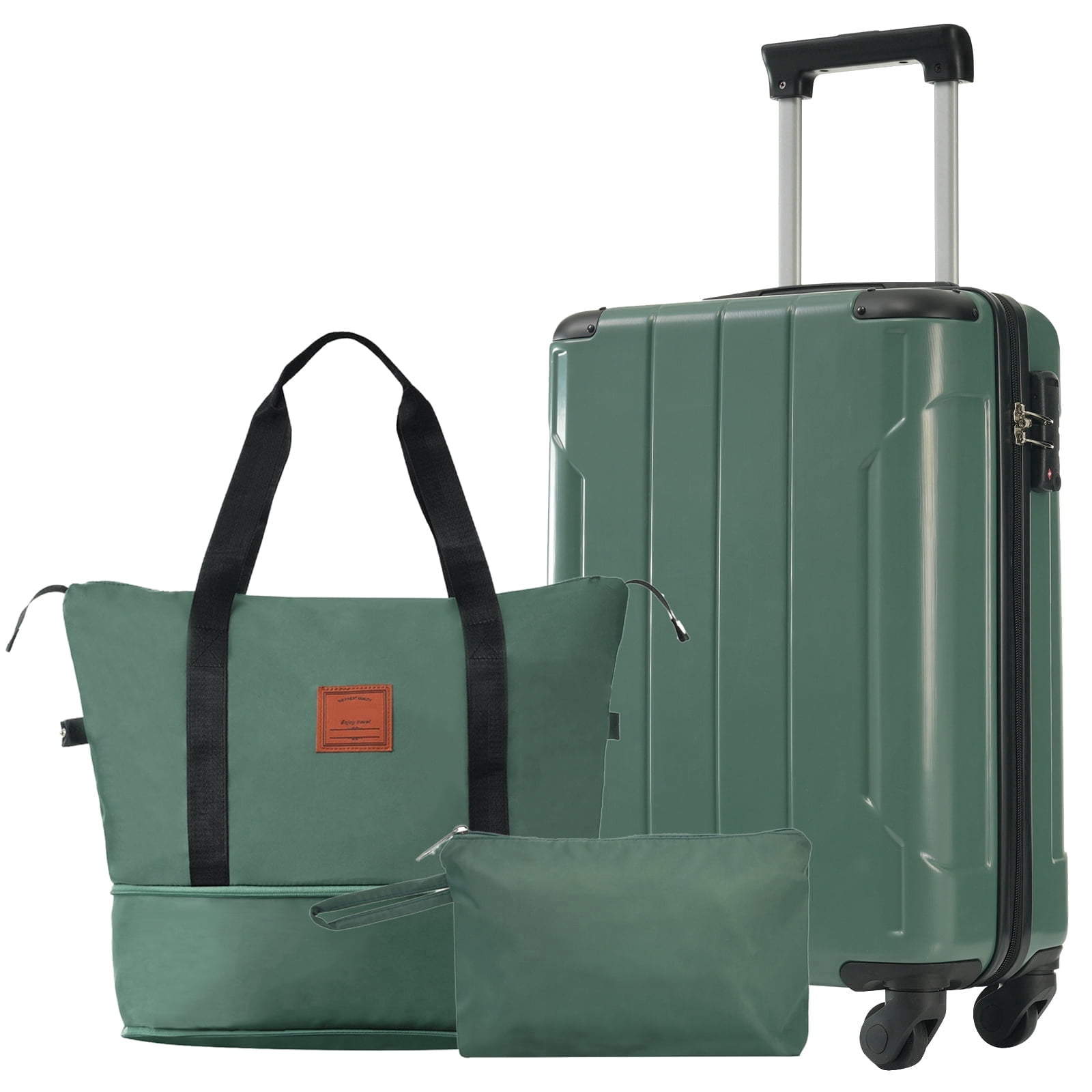 TheEshow 20 Inch Unisex Adult 3-Piece Hybrid Lightweight Luggage, Green