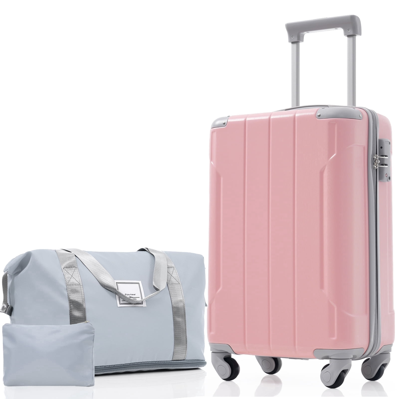 Alikpop 20 Inch Pink Hardside Luggage Set with Spinner Wheels, Lightweight Carry-On Suitcase with Travel Duffel and Toiletry Bag