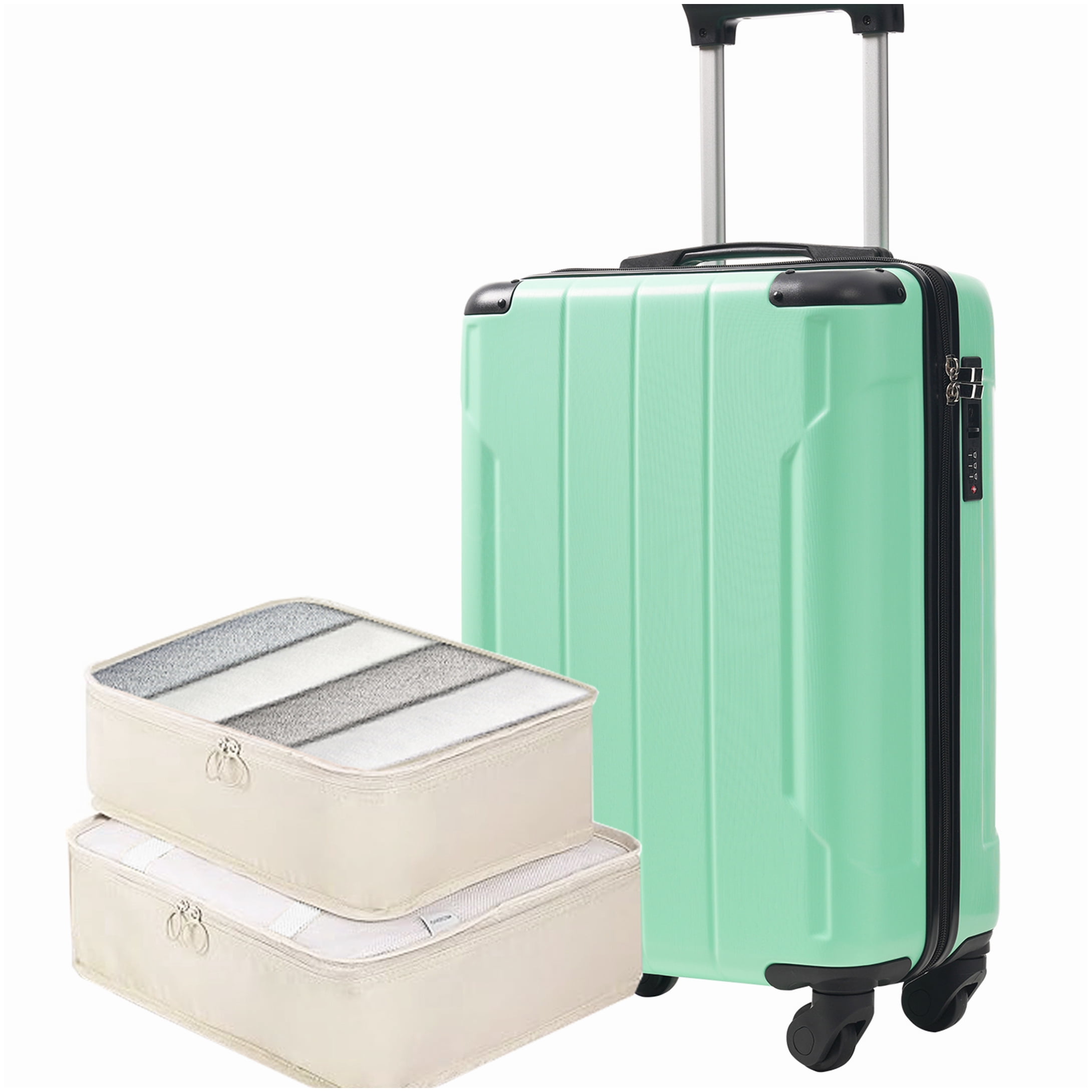 20 Inch Carry On Suitcase with Spinner Wheels & TSA Lock, Lightweight ABS Hardshell Luggage with Packing Cubes, Creamy Green
