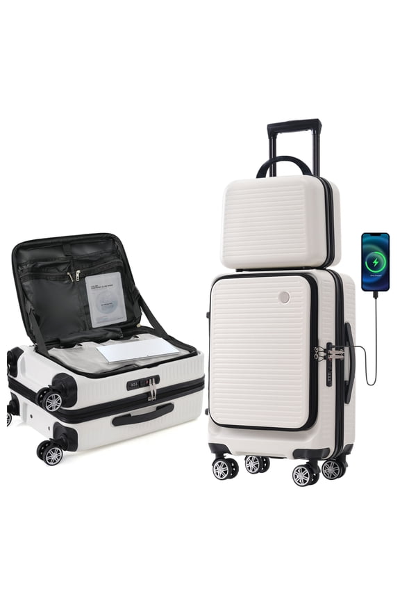20 Inch Carry-on Luggage, Front Open Suitcase with USB Port & TSA Lock