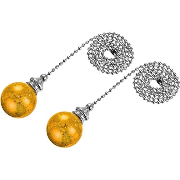 20 Inch Ceiling Fan Pull Chain, Decorative Crystal Fan Pull Chain Ornament Extension, 3mm Diameter Beaded 30mm Ice Cracked Ball Pendant, Amber 2Pcs