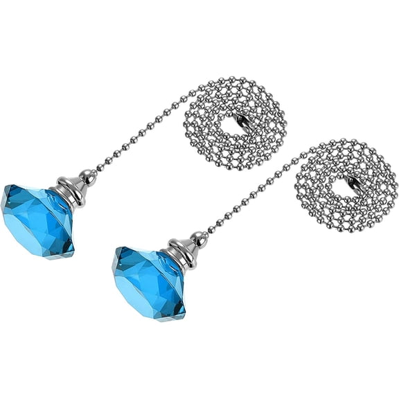 20 Inch Ceiling Fan Pull Chain, Decorative Crystal Fan Pull Chain Ornament Extension, 3mm Diameter Beaded Diamond Pendant, Light Blue 2Pcs