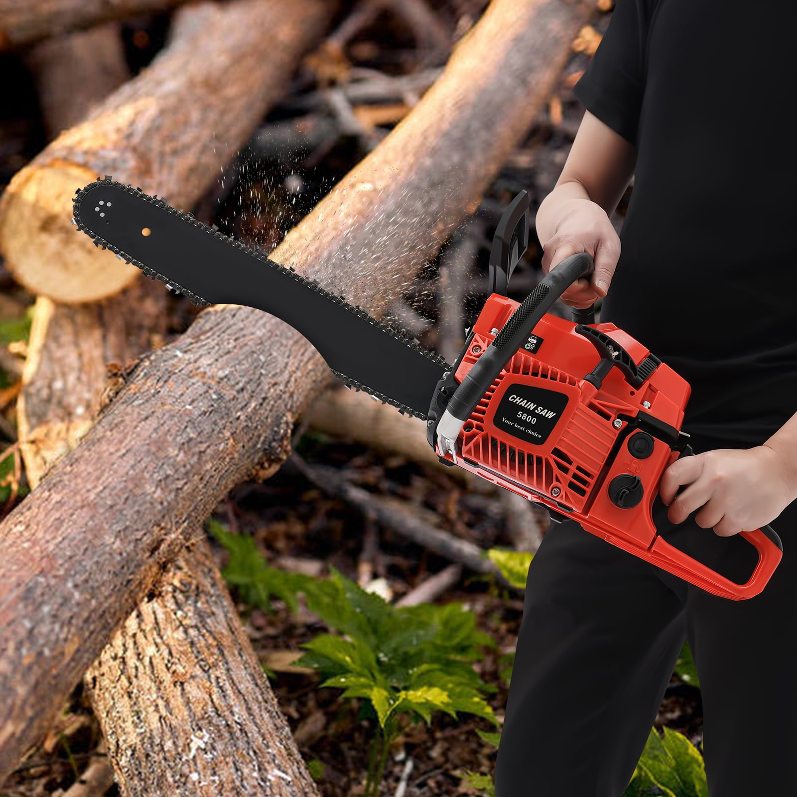 20 Inch Chainsaw 58cc Leightweight Handed Petrol Gasoline Chain Saw with 0.15gal Tank Capacity 2-Stroke Engine Chainsaw with 58cc Displacement 10500rpm High Speed and 2.6kw High Power